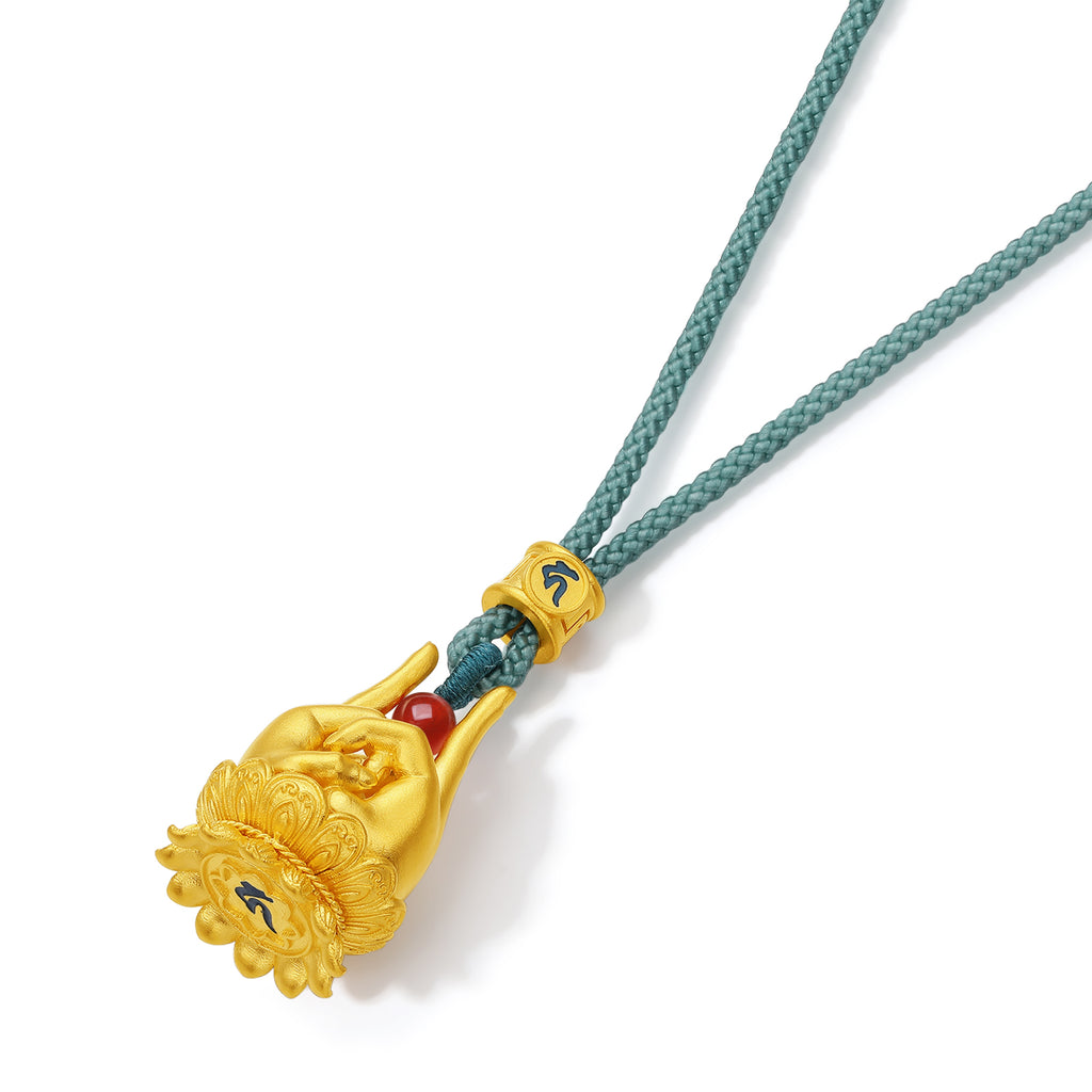 'Jiuhua Mountain' 999.9 24K Gold Pendant Necklace Mudras A0415250