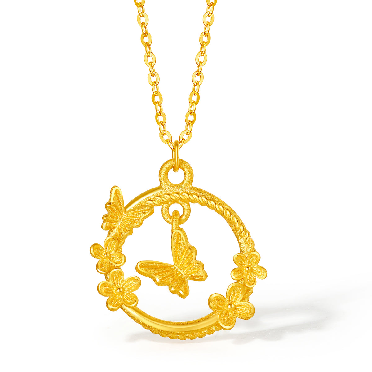 999 24K Gold Pendant Necklace Flower 3.7-4.2g A0613020