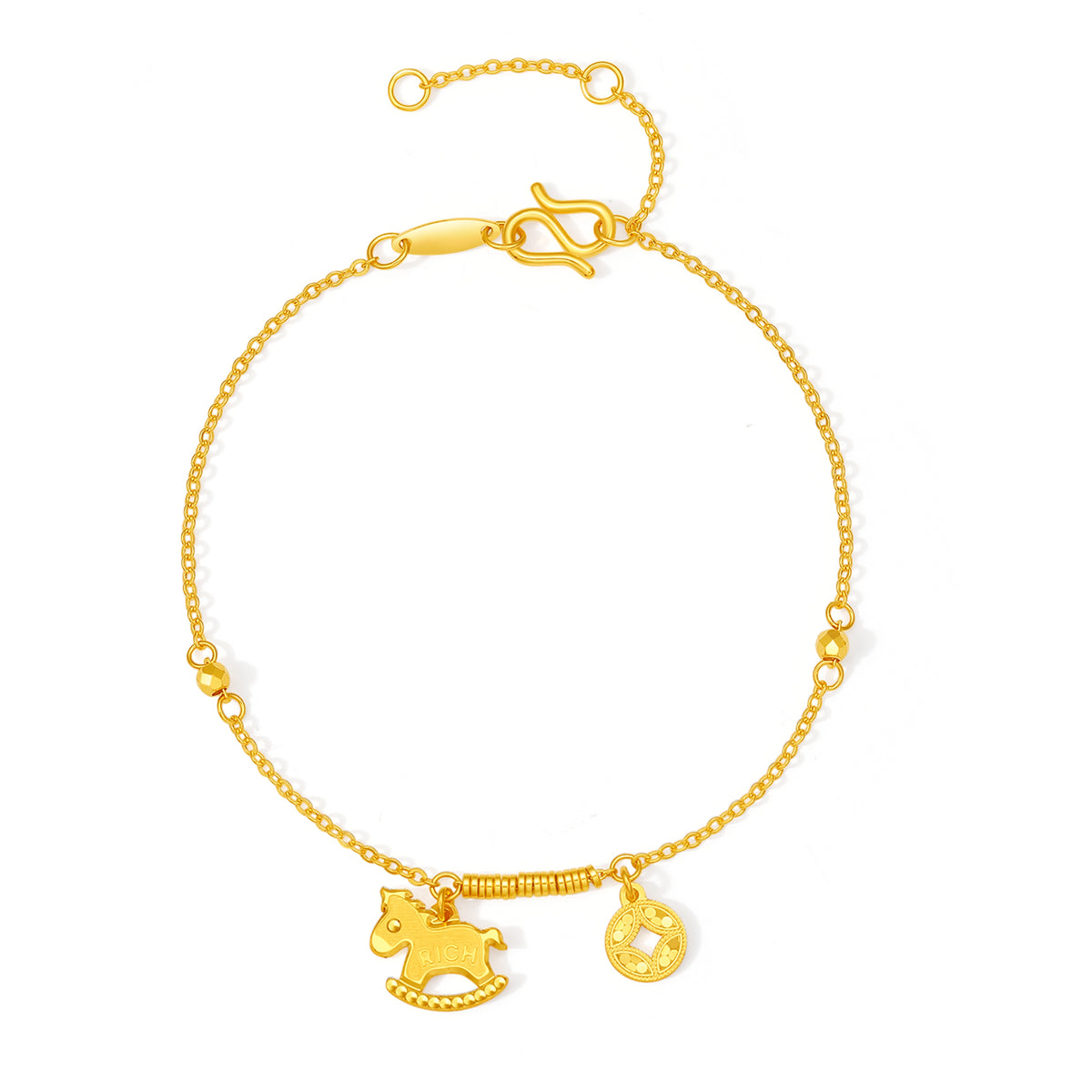 "Chinese Zodiac Horse" 24K Gold Chain Bracelet Horse 2.63-3.43g A0723991
