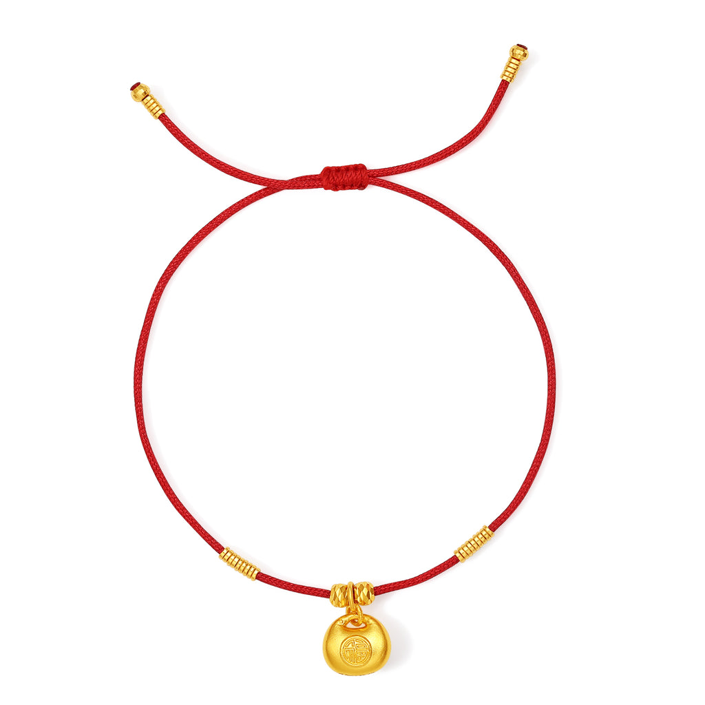 999 24K Gold String Bracelet Peace Lock 1.9-2.3g A1723992
