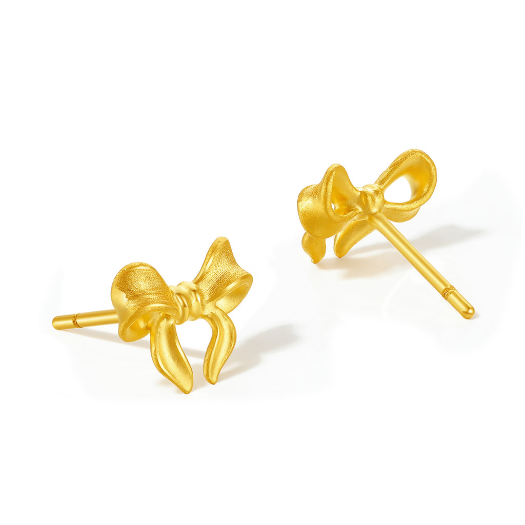 "Fugitive Princess" 999 24K Gold Earrings Bow 2.8-3.2g A0912628