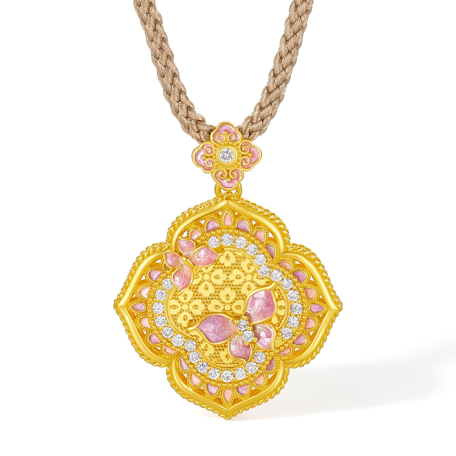 "Chinese Culture Collection - Song Brocade" 24K Gold Pendant Necklace Diamond Crabapple 8.4-10.4g W0423112
