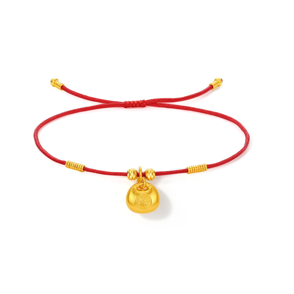 999 24K Gold String Bracelet Peace Lock 1.9-2.3g A1723992