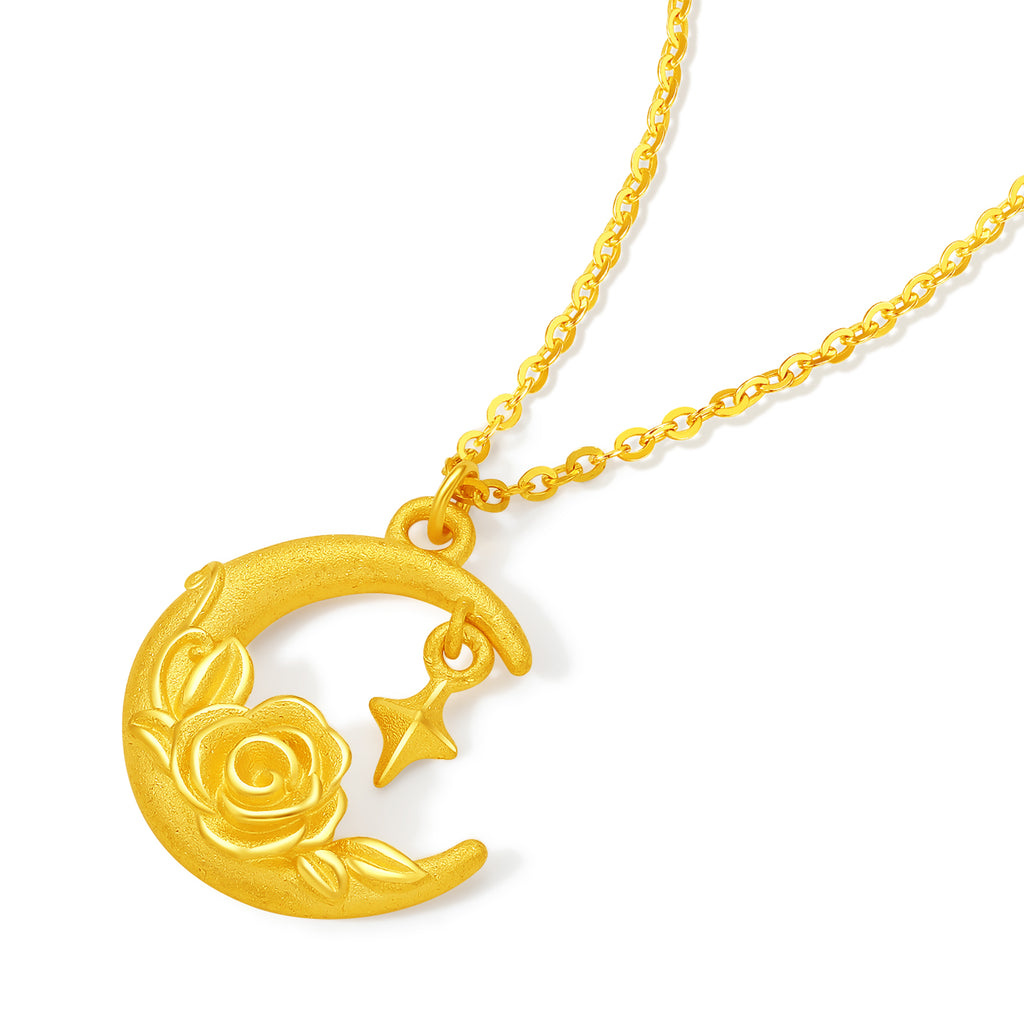 999 24K Gold Pendant Necklace Moon 4.2-4.5g A0613862