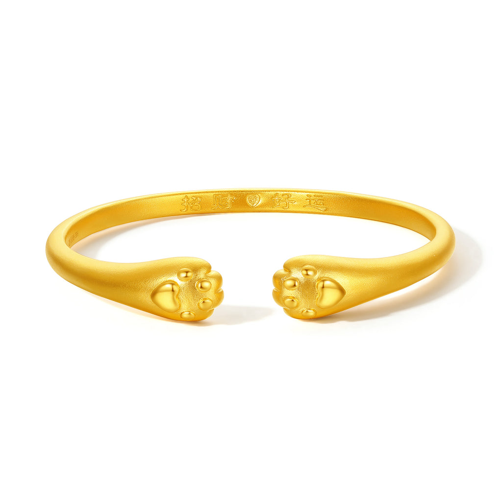 999 24K Gold Bangle Bracelet Cat's paw 32.5-33.6g A1012538
