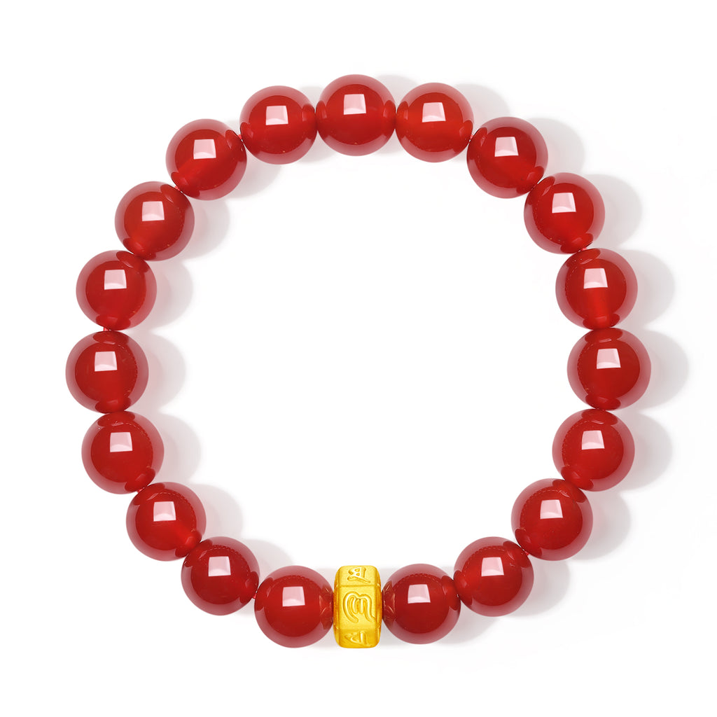 九華山24K金珠手鍊，瑪瑙佛經，9毫米，19厘米，A1914663