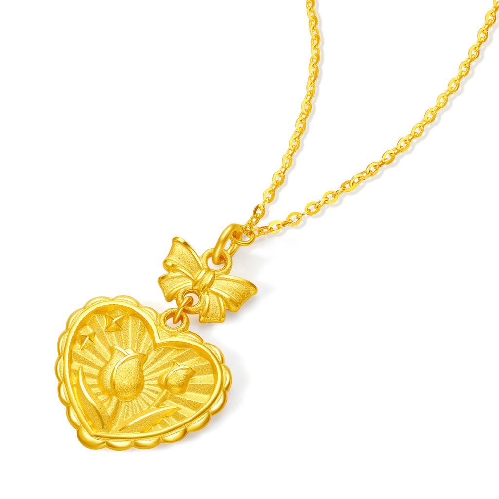 "Fantasy Forest" 999 24K Gold Pendant Necklace Heart 4.85-5.25g A0613860