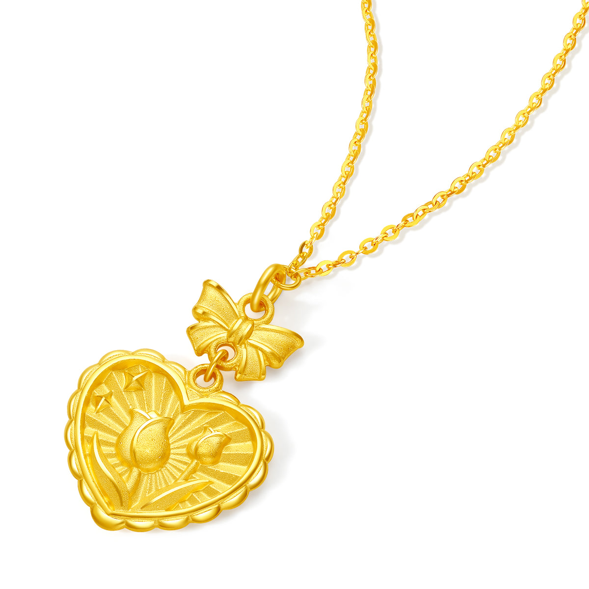 "Fantasy Forest" 999 24K Gold Pendant Necklace Heart 4.85-5.25g A0613860