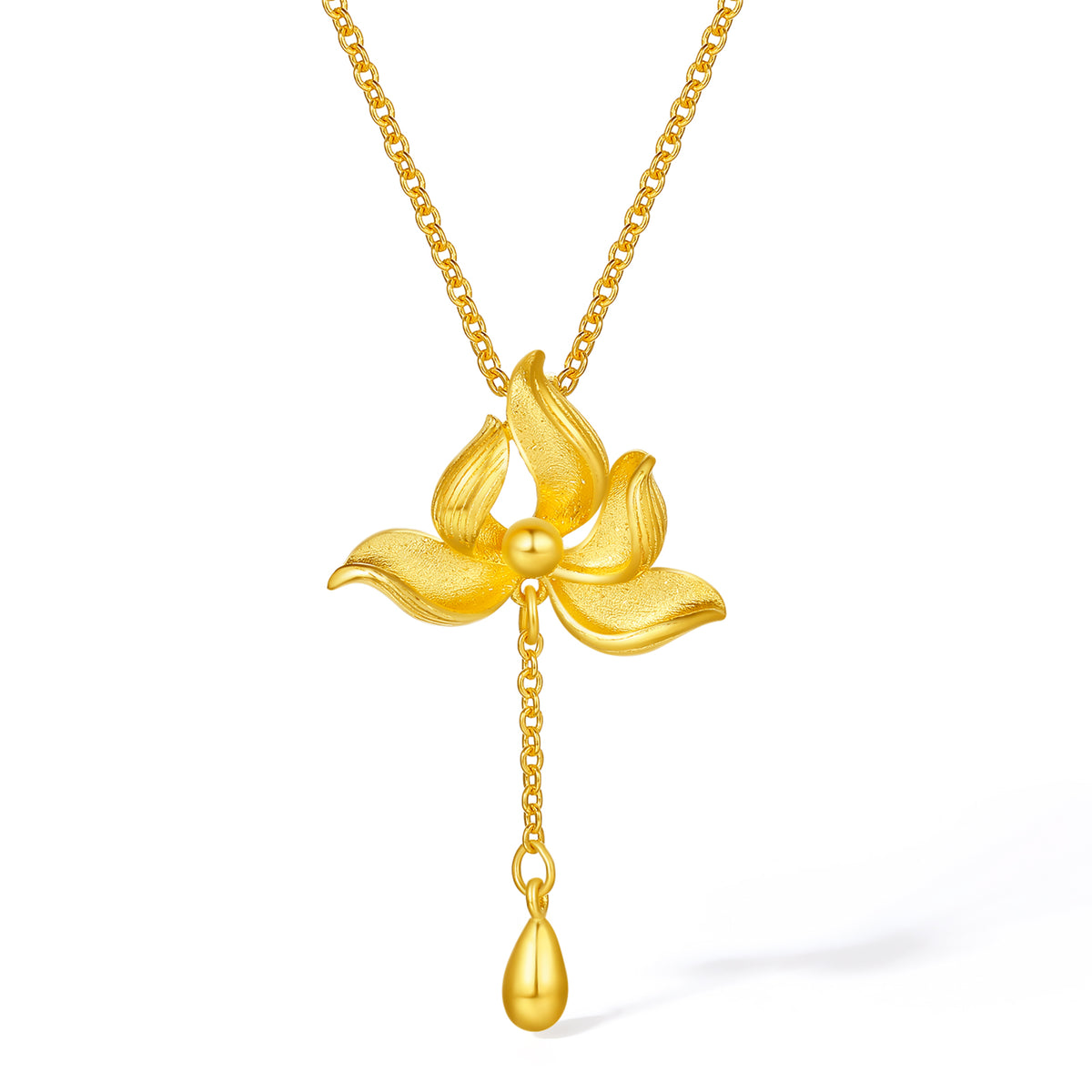 999 24K Gold Pendant Necklace Flower 5.33-5.63g A0622138