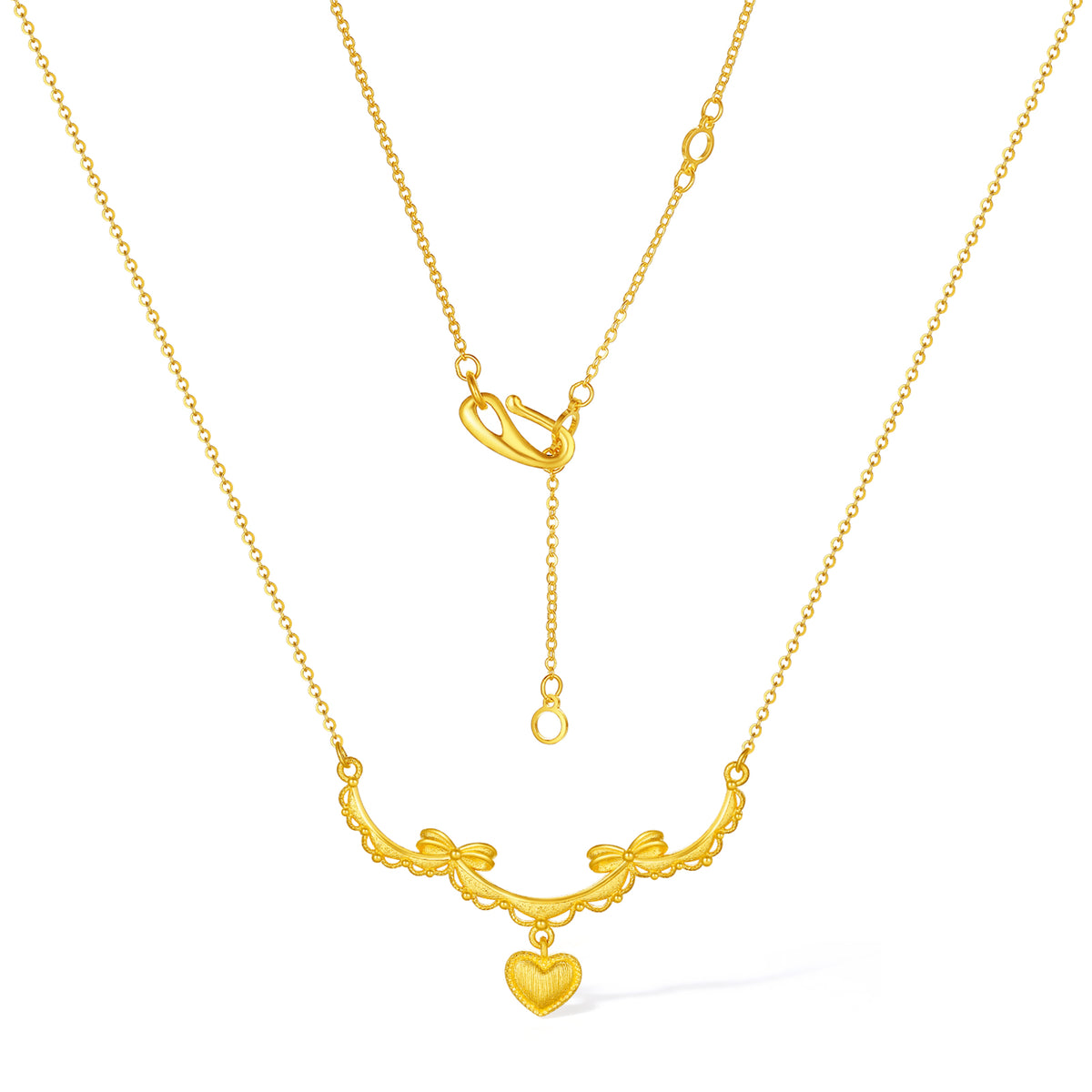 999 24K Gold Pendant Necklace Heart 4.45-4.8g A0622141