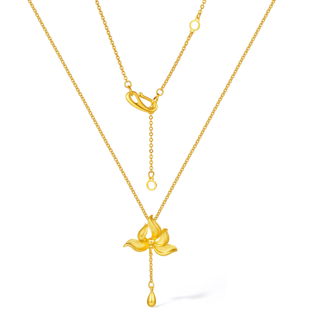 999 24K Gold Pendant Necklace Flower 5.33-5.63g A0622138