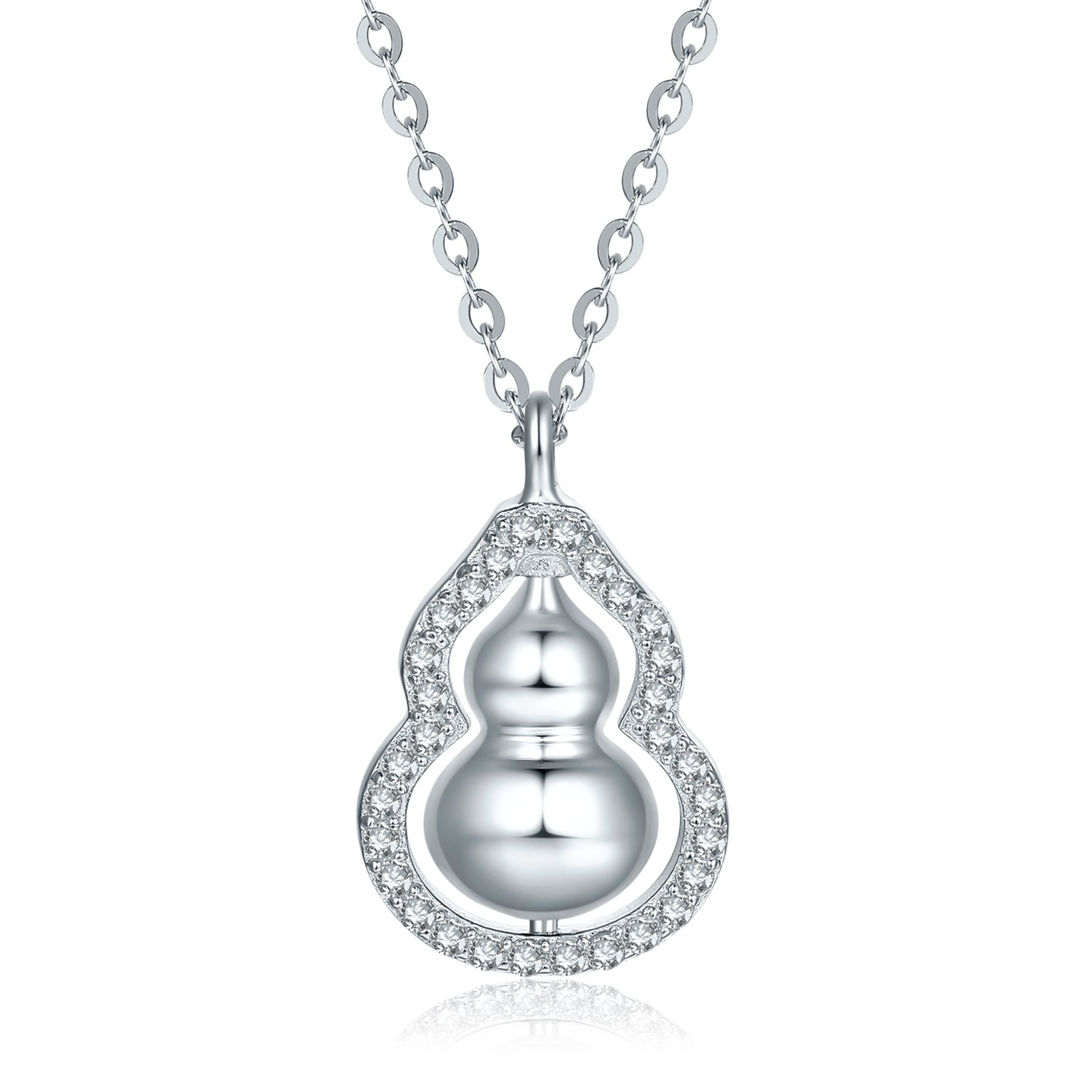 ZHOU LIU FU Cubic Zirconia 925 Sterling Silver Hulu Pendant Necklace for Women Mother - Rotatable Gourd Feng Shui Jewelry for Luck Wealth 15.7-17.7inch J0613711