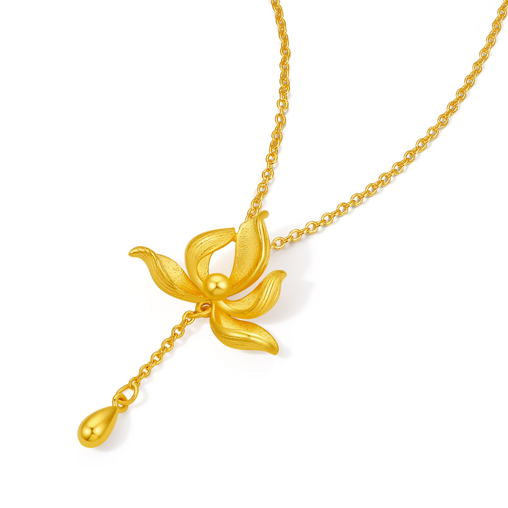 999 24K Gold Pendant Necklace Flower 5.33-5.63g A0622138