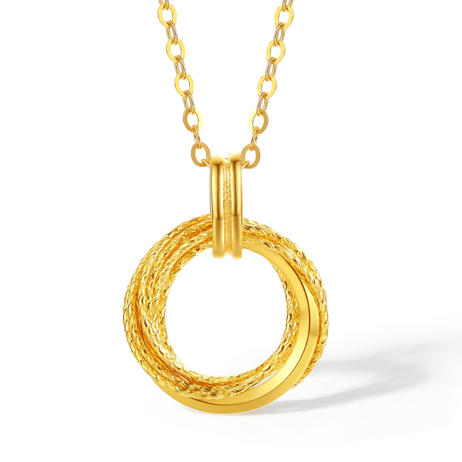 18K Gold Pendant Necklace Interlocking Circle 1.73-2.03g 40+5cm C0613472