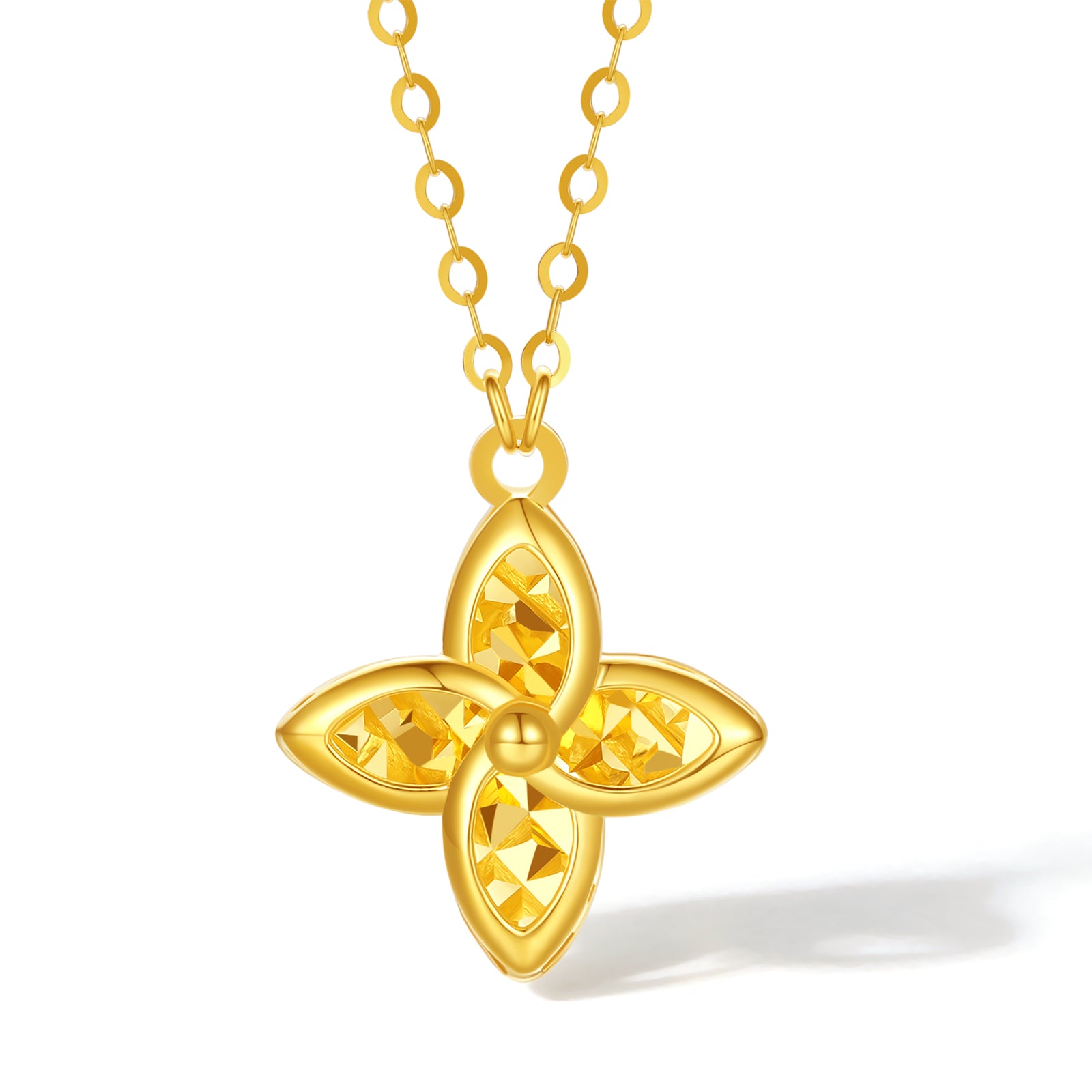 ZHOU LIU FU 18K Yellow Gold Four-Leaf Clover Pendant Necklaces - Dainty Flower Necklace Fine Jewelry Birthday Anniversary Gift for Women C0613473