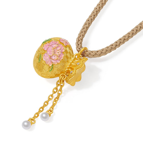 "Chinese Culture Collection - Song Brocade" 24K Gold Pendant Necklace Diamond  2.5-3mm Pearl         Fortune Bag 5.45-7.85g W0423108
