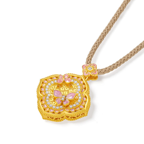 "Chinese Culture Collection - Song Brocade" 24K Gold Pendant Necklace Diamond Crabapple 8.4-10.4g W0423112