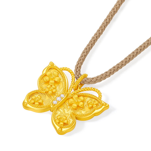 "Chinese Culture Collection - Song Brocade" 24K Gold Pendant Necklace Diamond Butterfly 6.6-8.6g W0423109