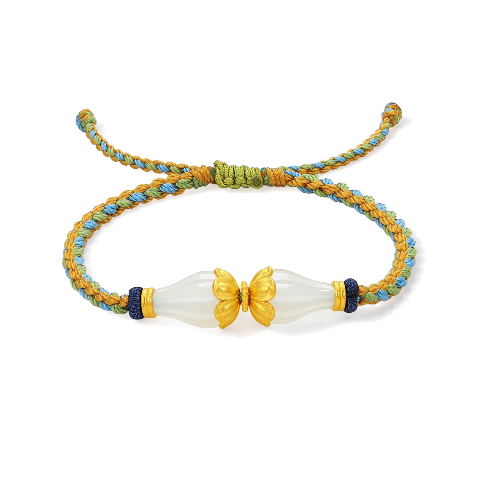 Jiuhua Mountain' 999.9 24K Gold String Bracelet Heitian Jade Ksitigarbha's Implements Y1715286