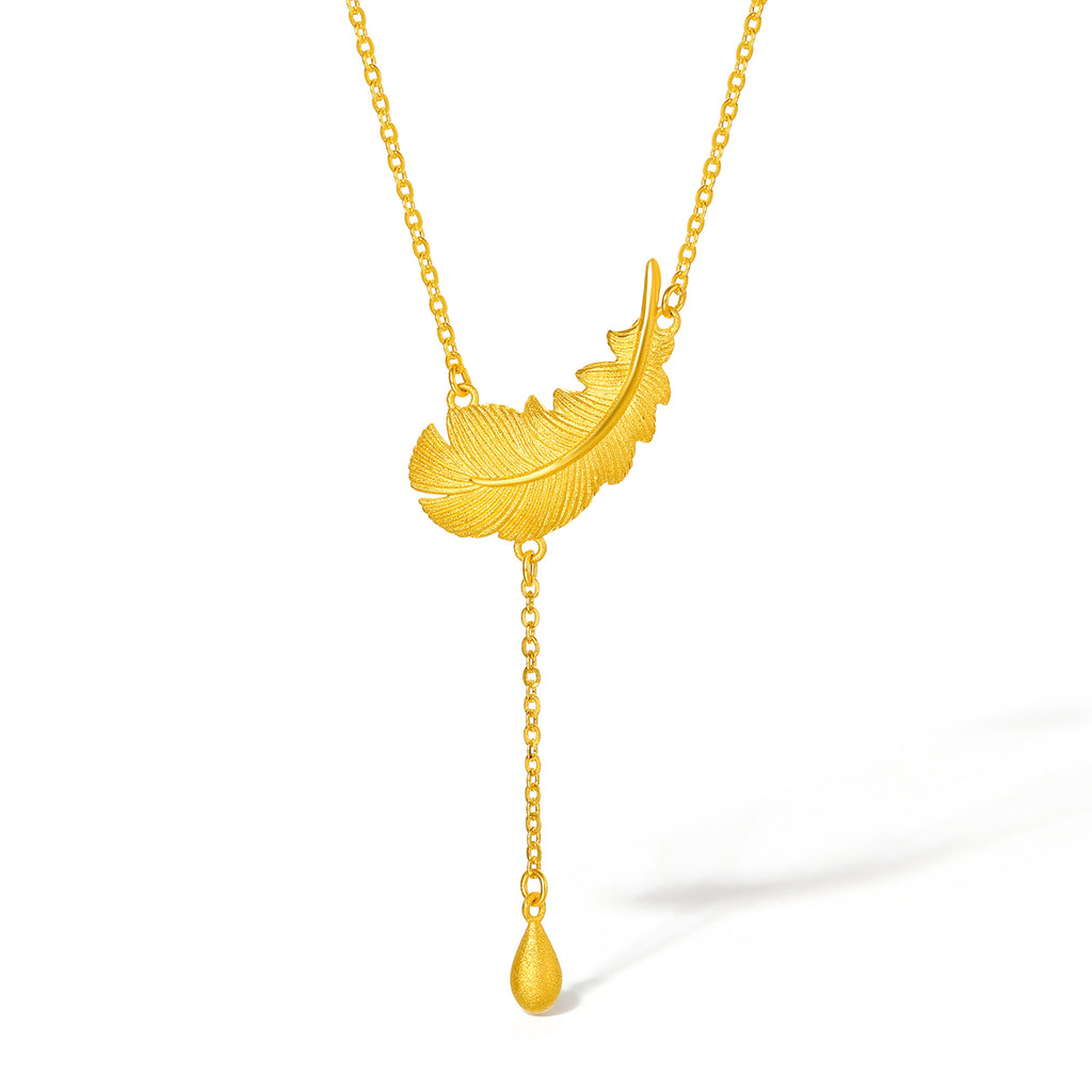 "Fugitive Princess" 999 24K Gold Pendant Necklace Feather 4.6-5g A0612620
