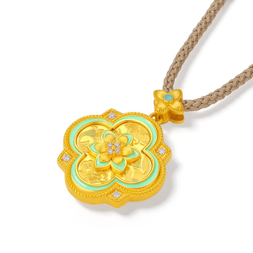 "Chinese Culture Collection - Song Brocade" 24K Gold Pendant Necklace Diamond Crabapple 11.06-13.56g W0423111