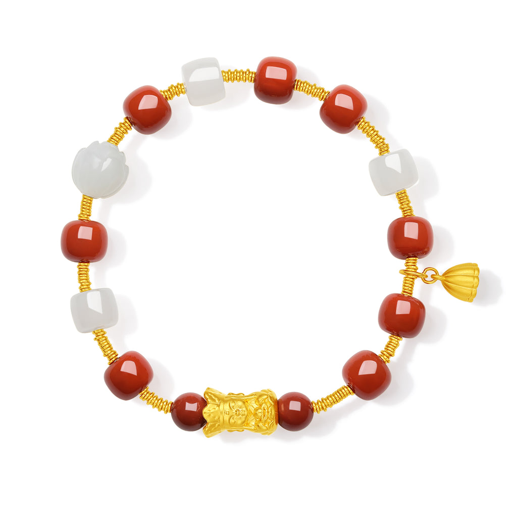 Jiuhua Mountain' 24K Gold Beaded Bracelet Heitian Jade Agate Ksitigarbha Bodhisattva Y1915283