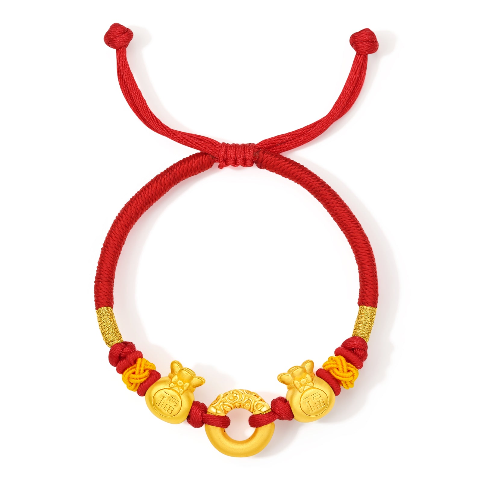 24K Gold String Bracelet 1.8-2.3g Good Fortune Bag A1712792