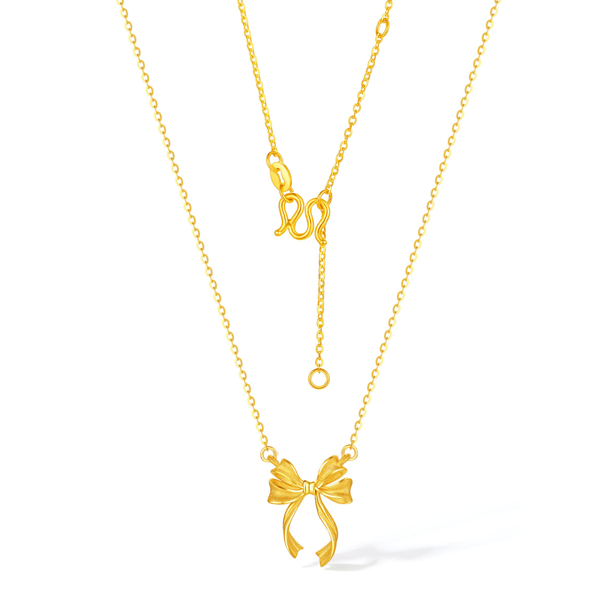 999 24K Gold Pendant Necklace Bow 3.8-4.1g A0614026