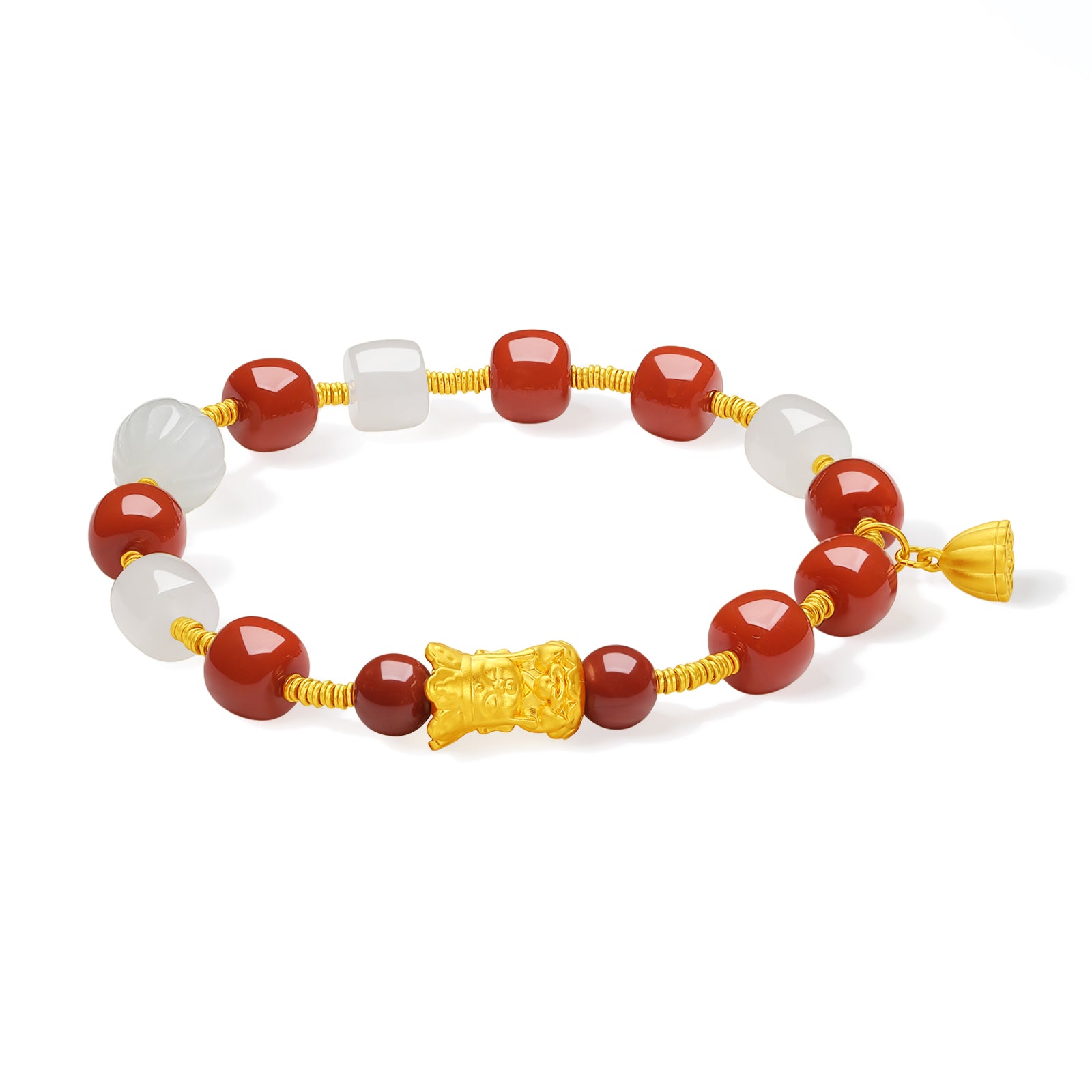 Jiuhua Mountain' 24K Gold Beaded Bracelet Heitian Jade Agate Ksitigarbha Bodhisattva Y1915283