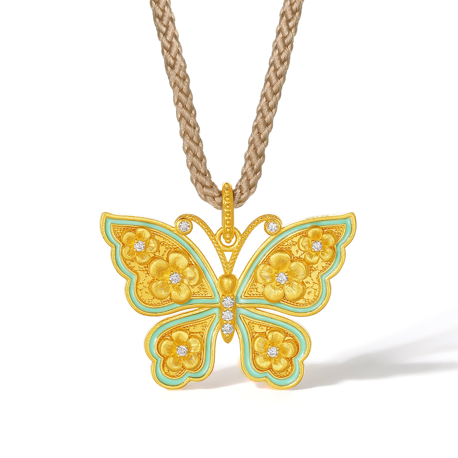 "Chinese Culture Collection - Song Brocade" 24K Gold Pendant Necklace Diamond Butterfly 6.13-8.13g W0423371