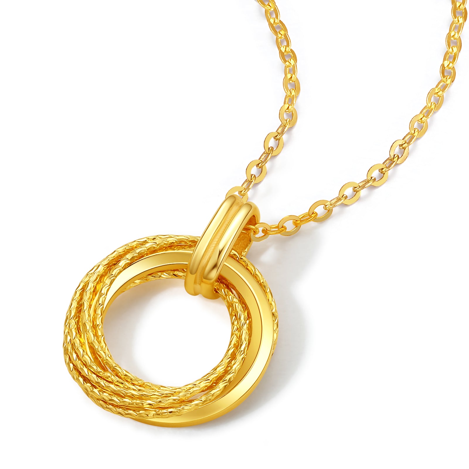 18K Gold Pendant Necklace Interlocking Circle 1.73-2.03g 40+5cm C0613472