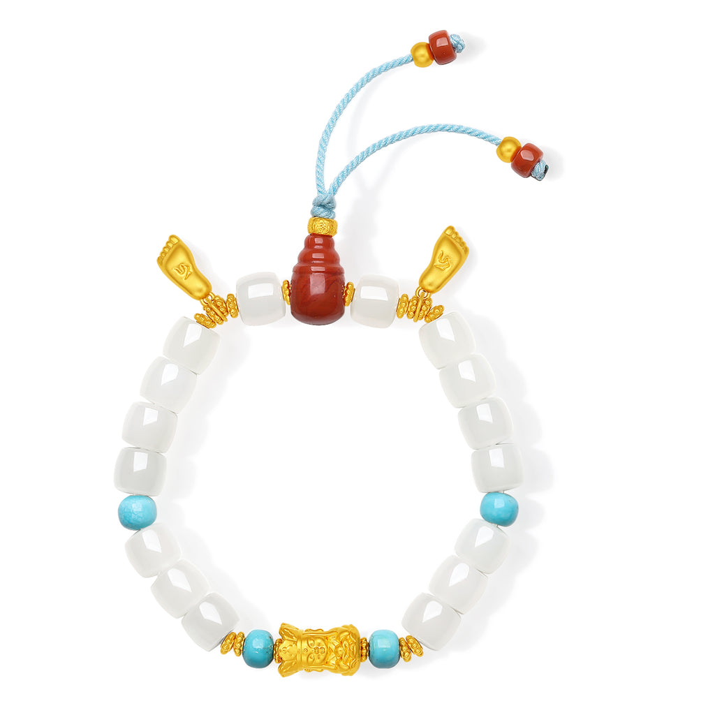 "Jiuhua Mountain" 24K Gold Beaded Bracelet Heitian Jade Turquoise Agate Ksitigarbha Bodhisattva Y1915284