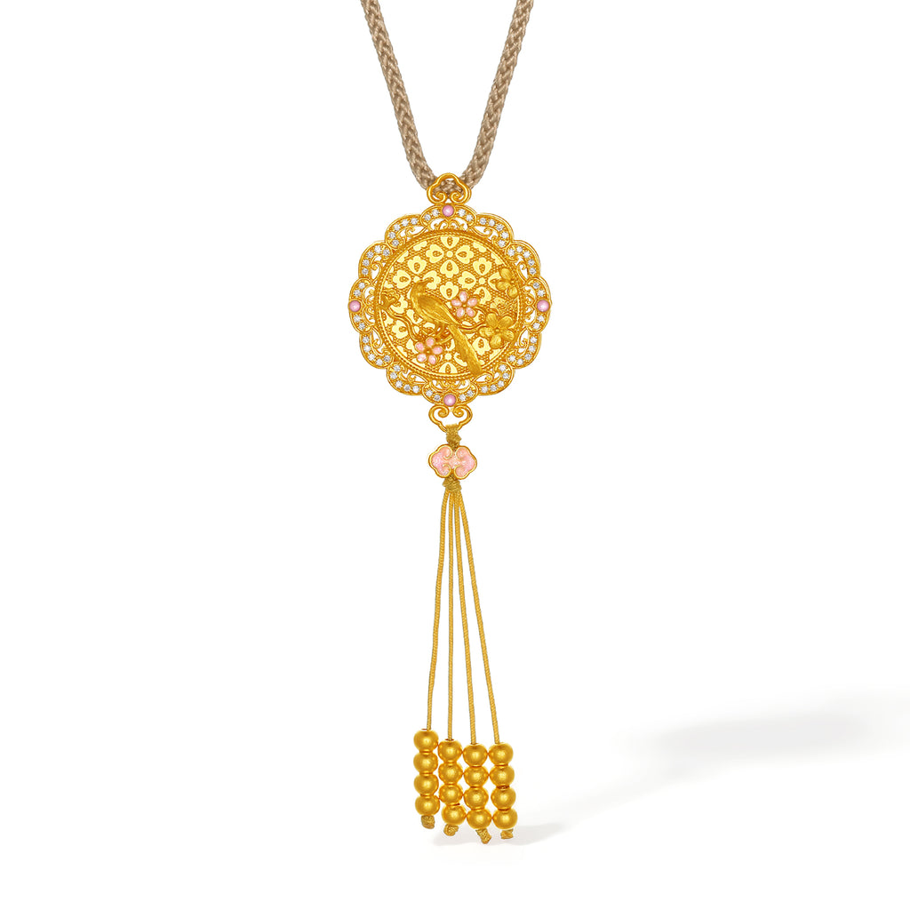 "Chinese Culture Collection - Song Brocade" 24K Gold Pendant Necklace Diamond Magpie 13.6-16.6g W0423180