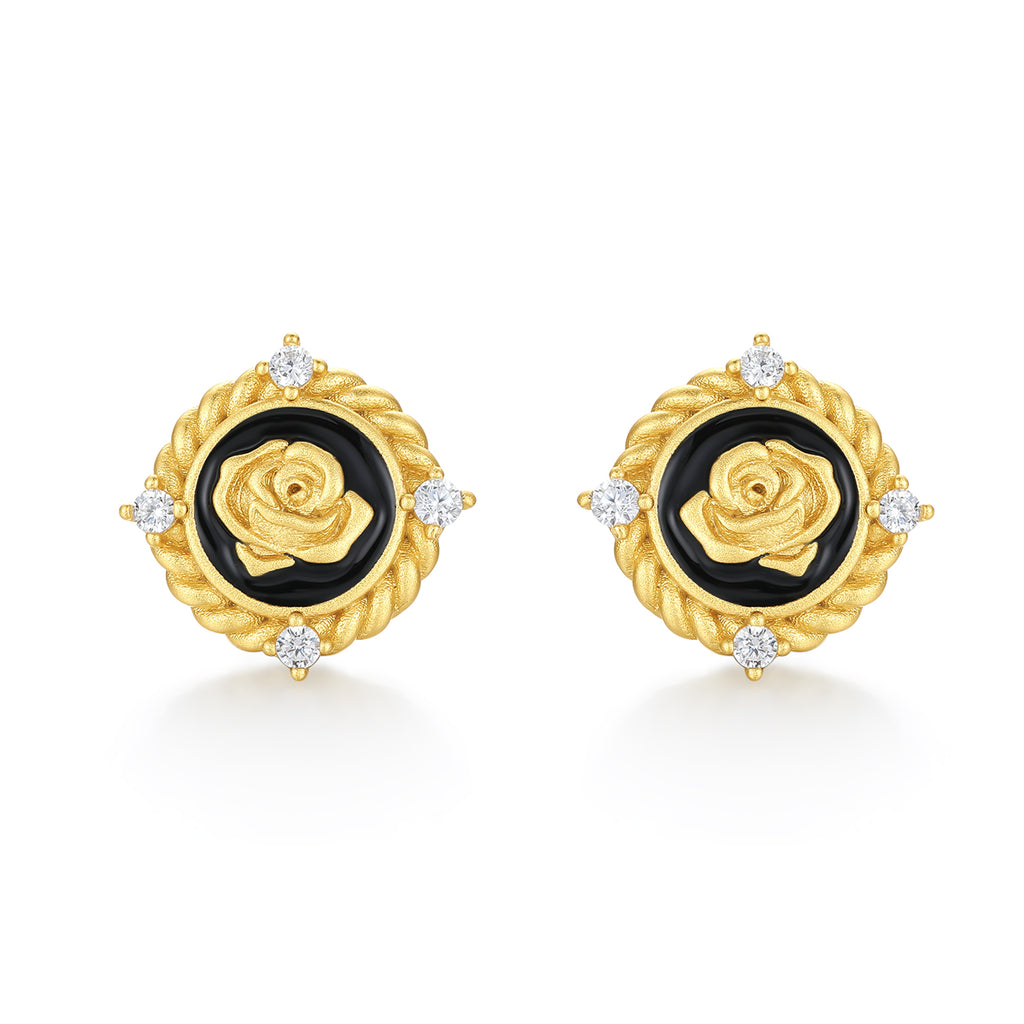 S925 Sterling Silver Earrings Cubic Zirconia Rose Flower 2-3.5g J0914086