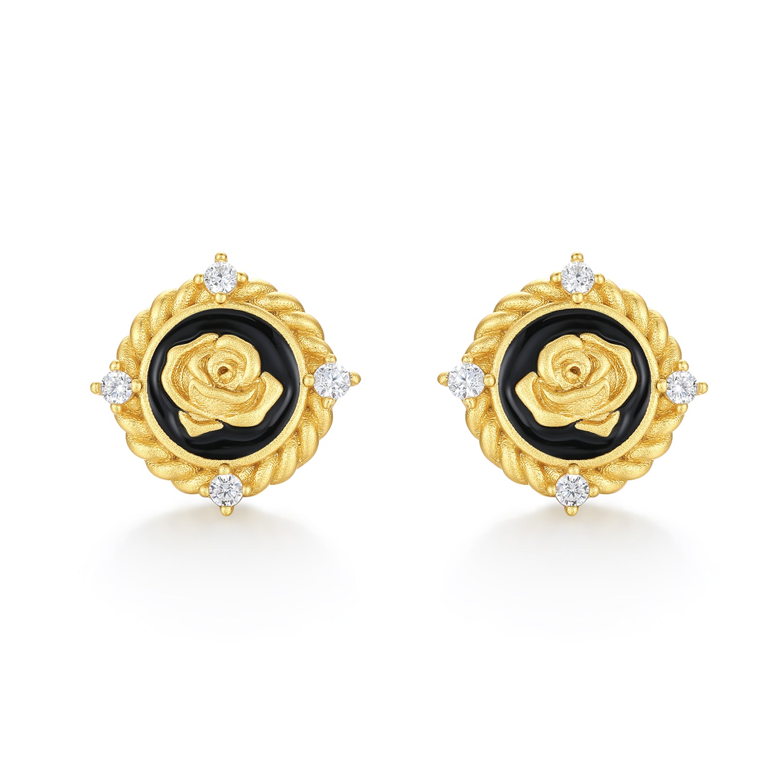 S925 Sterling Silver Earrings Cubic Zirconia Rose Flower 2-3.5g J0914086