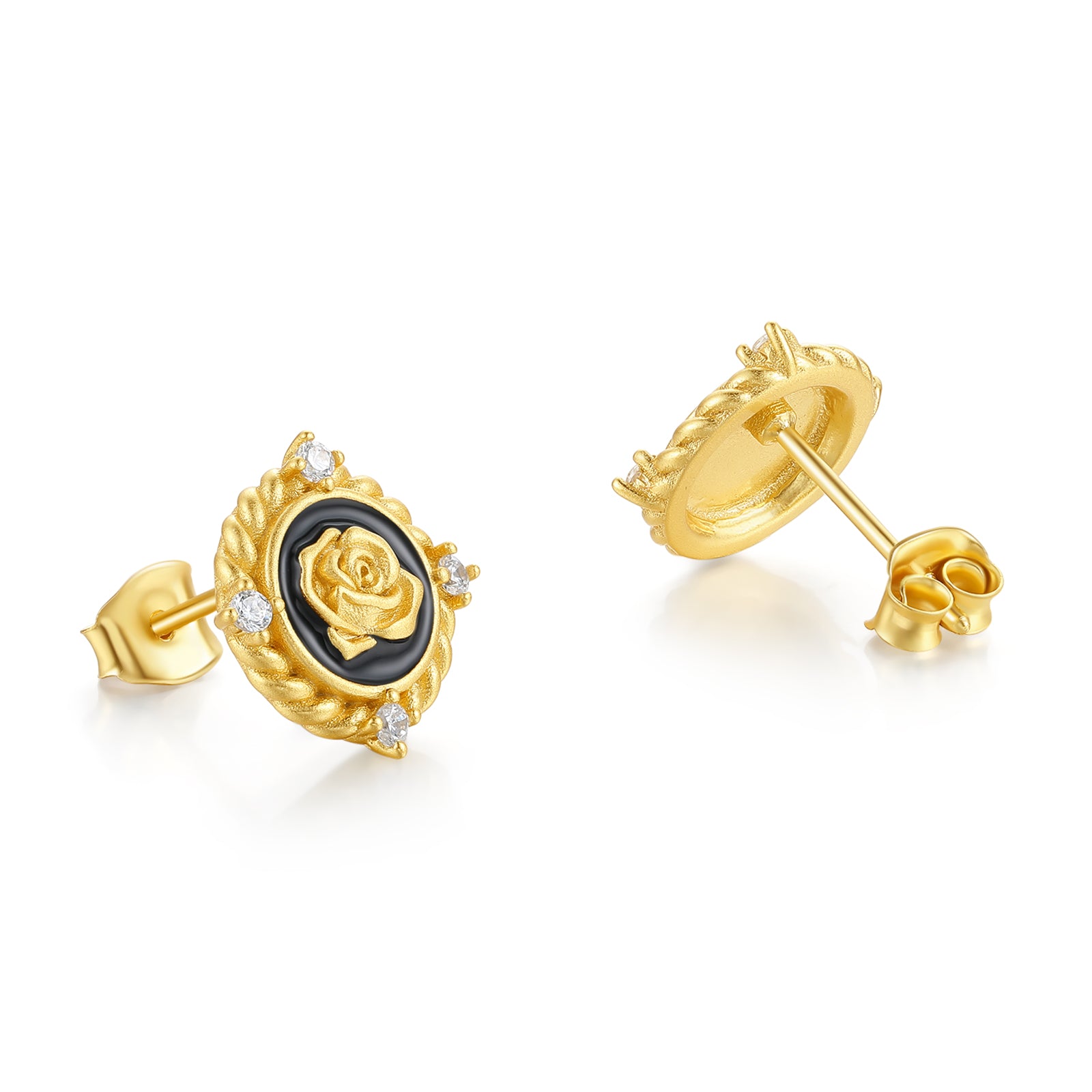 S925 Sterling Silver Earrings Cubic Zirconia Rose Flower 2-3.5g J0914086