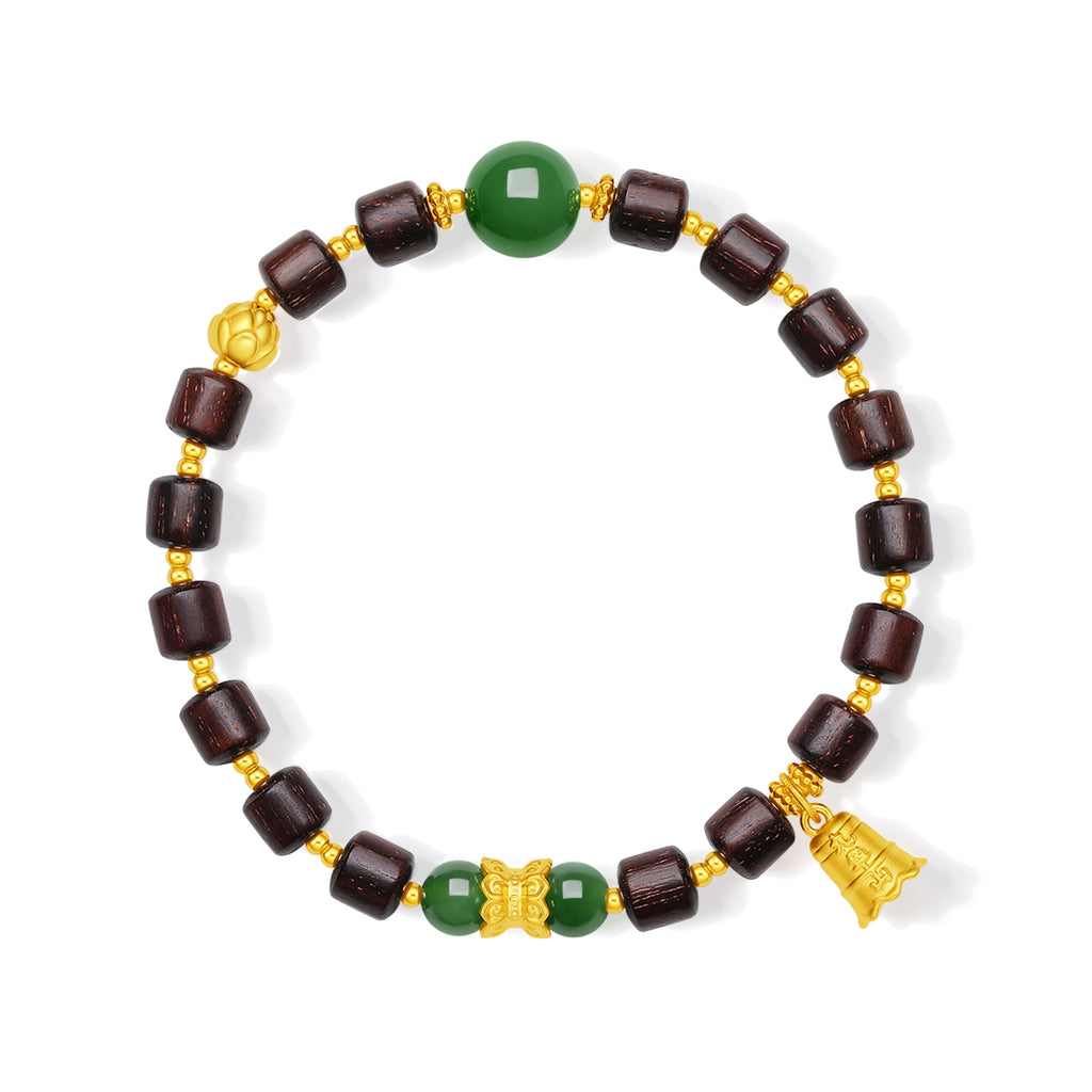 "Jiuhua Mountain" 24K Gold Beaded Bracelet Heitian Jade Sandalwood Ksitigarbha's Implements Y1915279