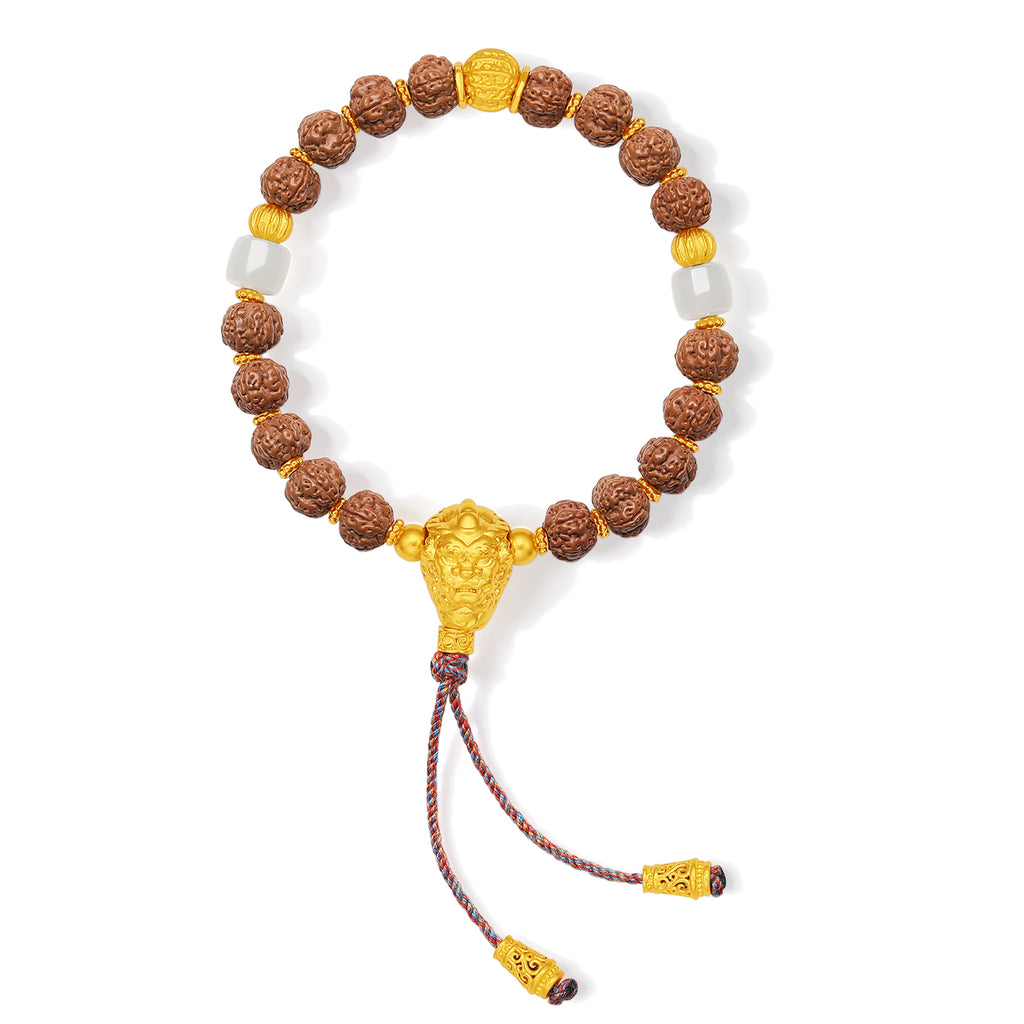 Jiuhua Mountain' 24K Gold Beaded Bracelet Heitian Jade Bodhi bead Ksitigarbha's Implements Y1915277