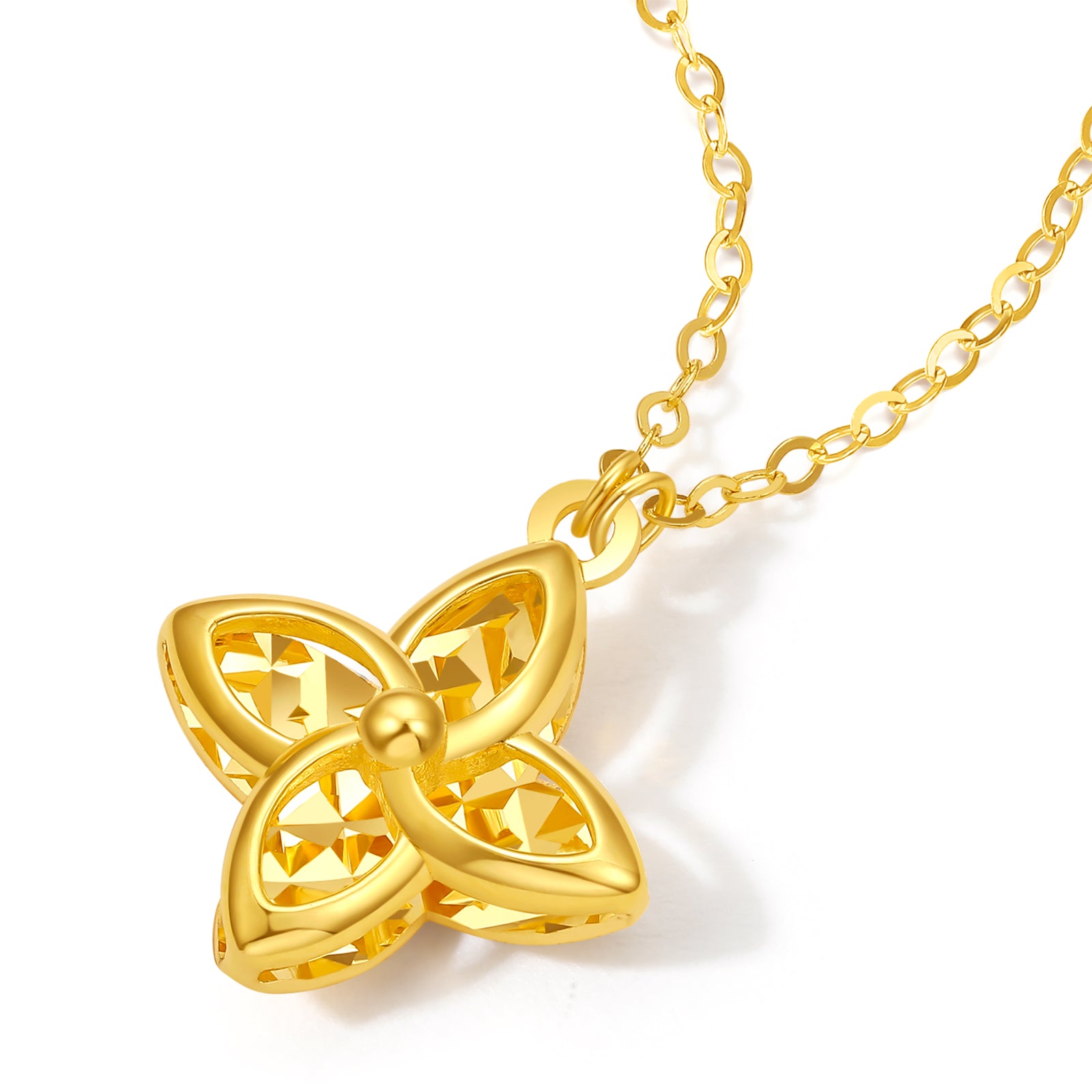ZHOU LIU FU 18K Yellow Gold Four-Leaf Clover Pendant Necklaces - Dainty Flower Necklace Fine Jewelry Birthday Anniversary Gift for Women C0613473