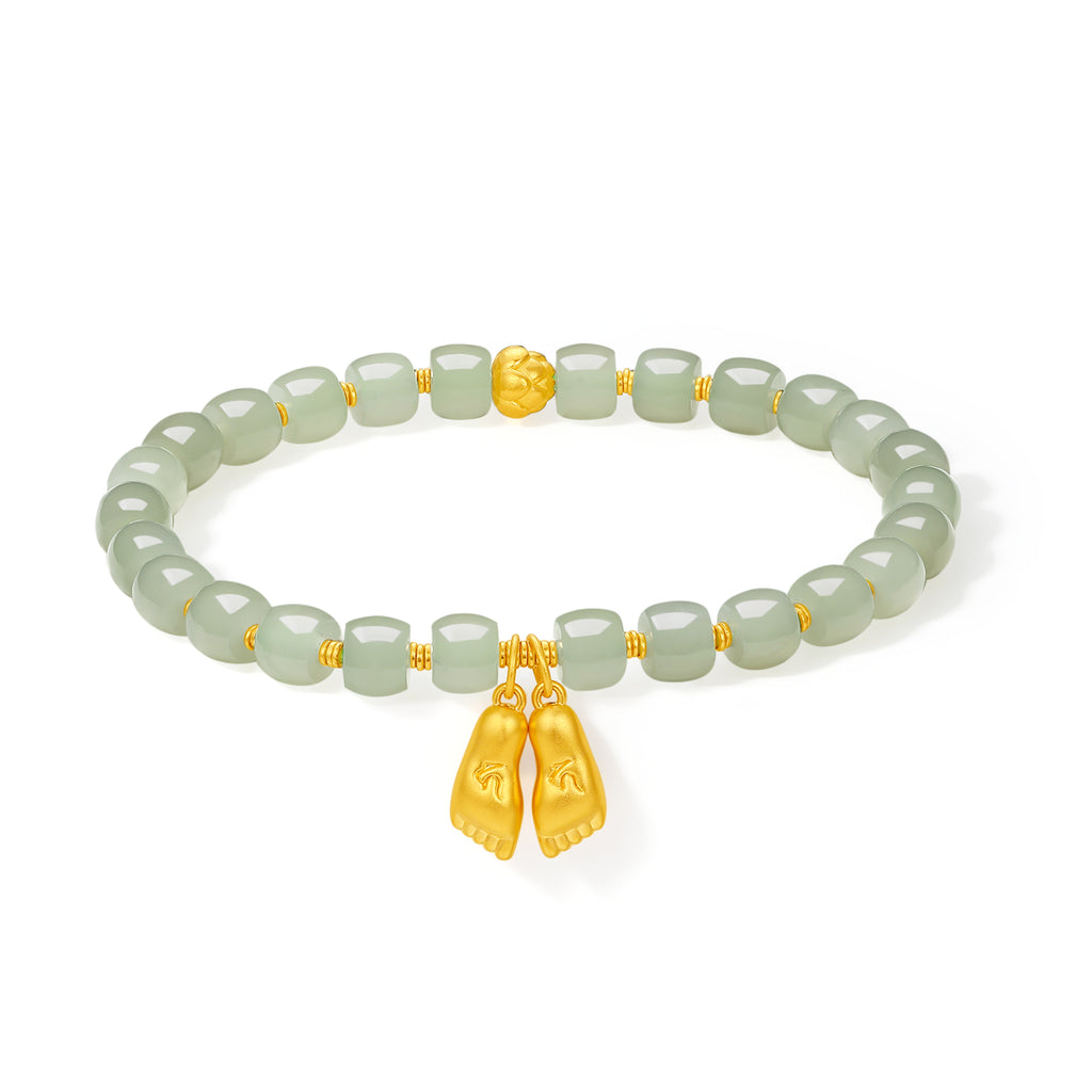 Jiuhua Mountain' 24K Gold Beaded Bracelet Heitian Jade Mudras Y1915276