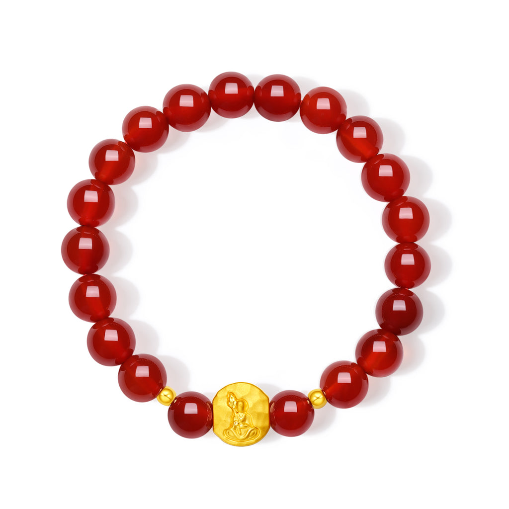 "Jiuhua Mountain" 24K Gold Beaded Bracelet Agate Ksitigarbha Bodhisattva A1915809