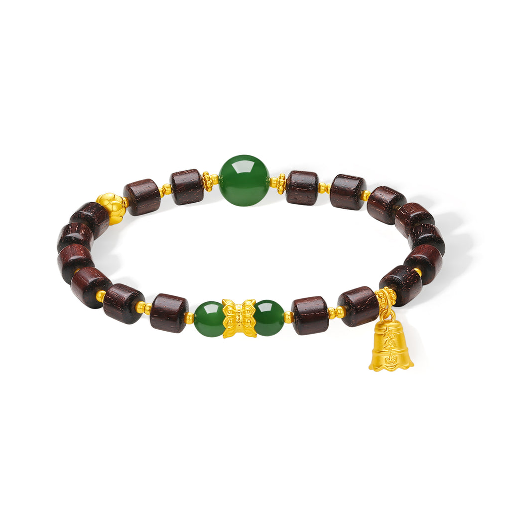 "Jiuhua Mountain" 24K Gold Beaded Bracelet Heitian Jade Sandalwood Ksitigarbha's Implements Y1915279