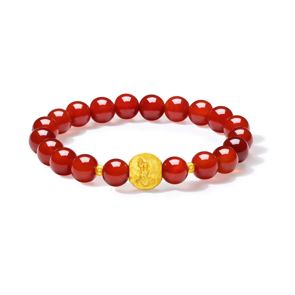 "Jiuhua Mountain" 24K Gold Beaded Bracelet Agate Ksitigarbha Bodhisattva A1915809