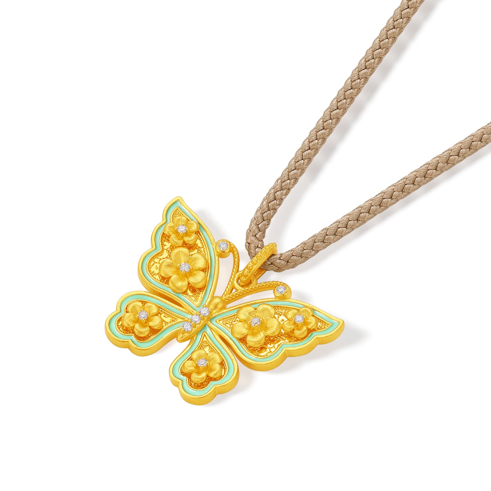 "Chinese Culture Collection - Song Brocade" 24K Gold Pendant Necklace Diamond Butterfly 6.13-8.13g W0423371