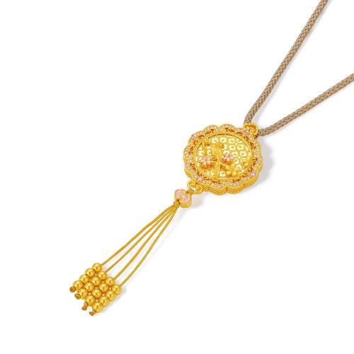"Chinese Culture Collection - Song Brocade" 24K Gold Pendant Necklace Diamond Magpie 13.6-16.6g W0423180