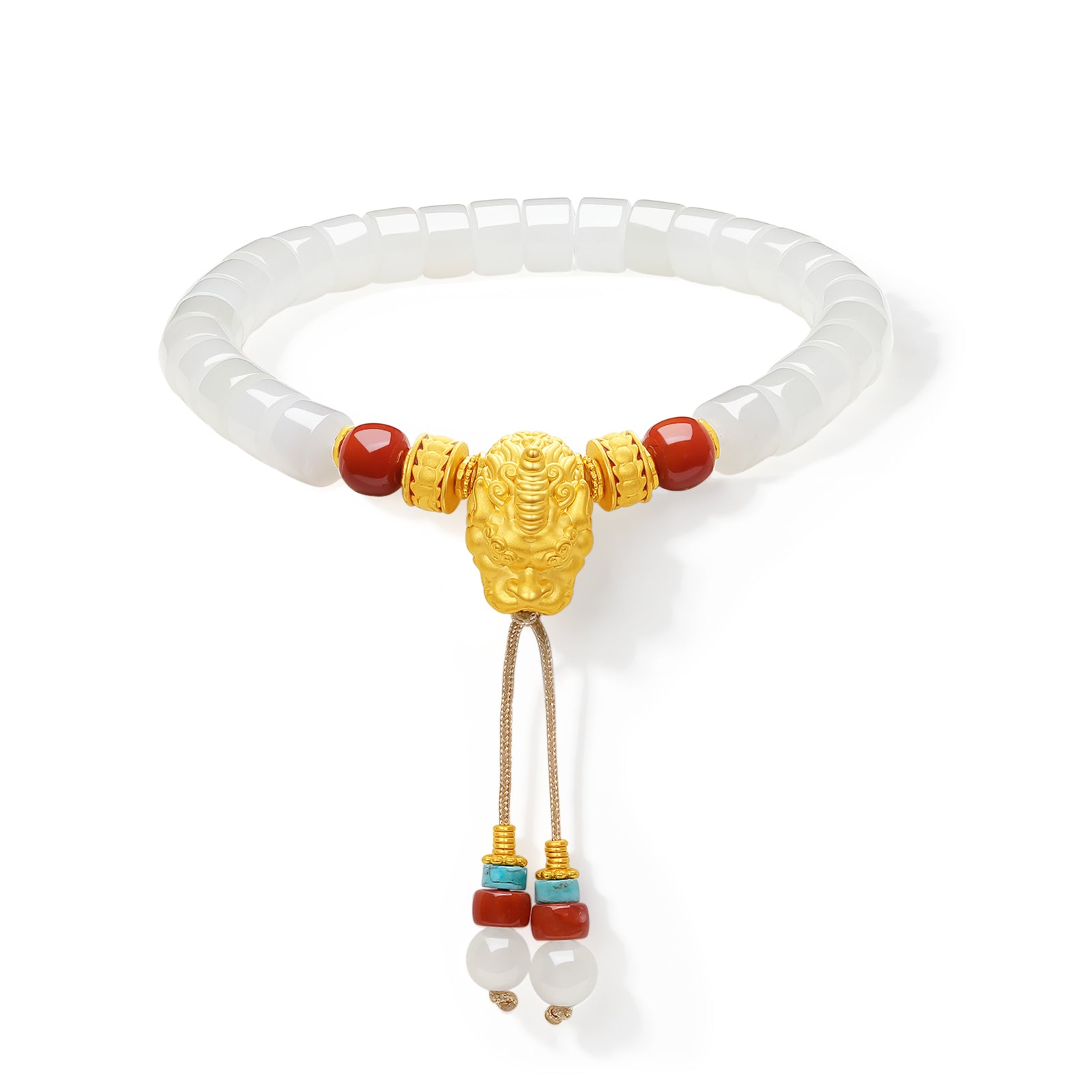 Jiuhua Mountain' 24K Gold Beaded Bracelet Heitian Jade Agate Ksitigarbha's Implements Y1915292