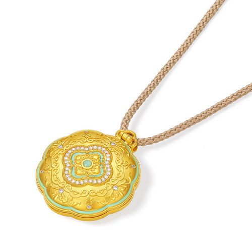 "Chinese Culture Collection - Song Brocade" 24K Gold Pendant Necklace Diamond Flower 29-34g W0423374