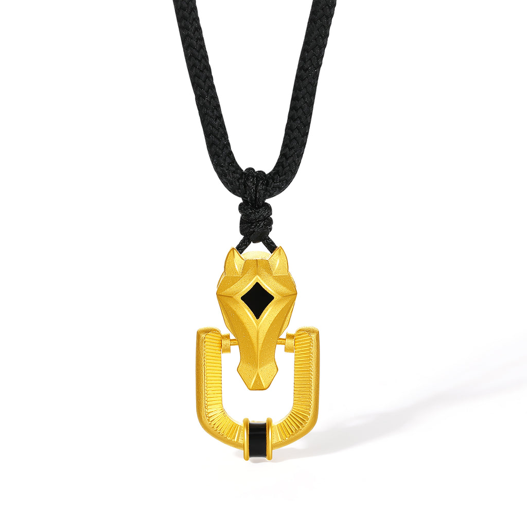 'Year of the Horse' 999.9 24K Gold Pendant Necklace Horsehead 3.89-4.19g 65cm-75cm A0420948