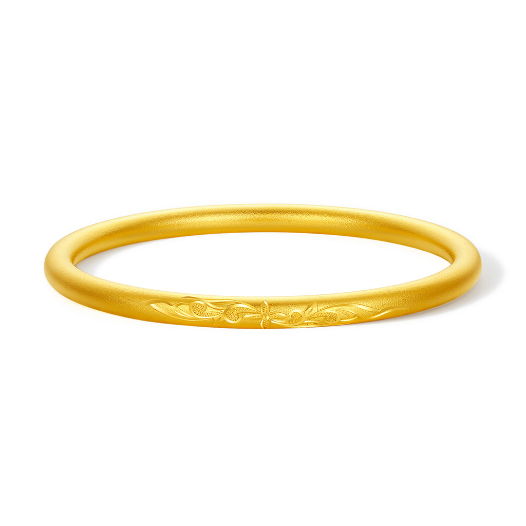 999 24K Gold Bangle Bracelet Flower 21.5-24.5g A1013612