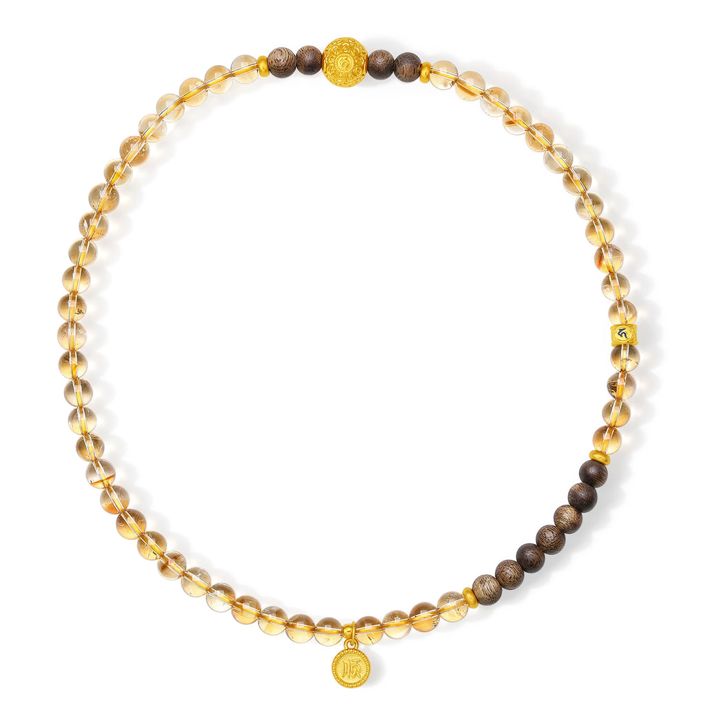 "Jiuhua Mountain" 24K Gold Beaded Bracelet Citrine Aloeswood Beads Buddhist Scripture A1915270